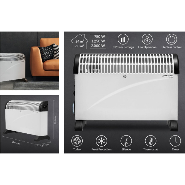 Elektromos konvektor, 2000 W fűtőtest 3 fokozattal - TCH 21 E