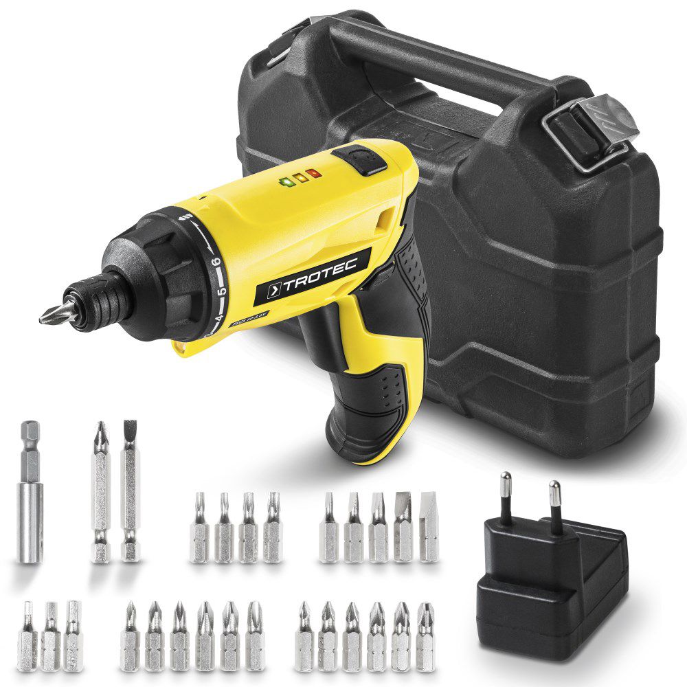 Trotec PSCS 10-3,6 V akkus csavarbehajtó kofferben, 26 részes profi bit készlettel