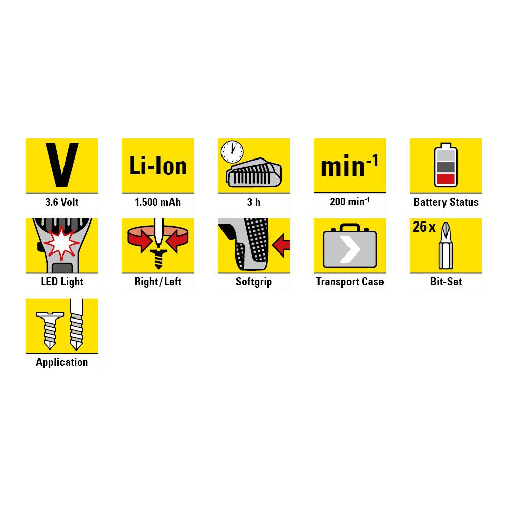 Akkus csavarbehajtó PSCS 10-3,6 V legfontosabb jellemzői 