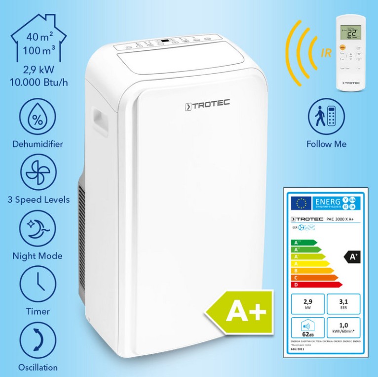 Pac 3000 XA+mobilklíma tulajdonságok